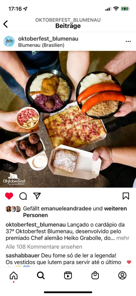 Instagram oficial da 37º Oktoberfest de Blumenau